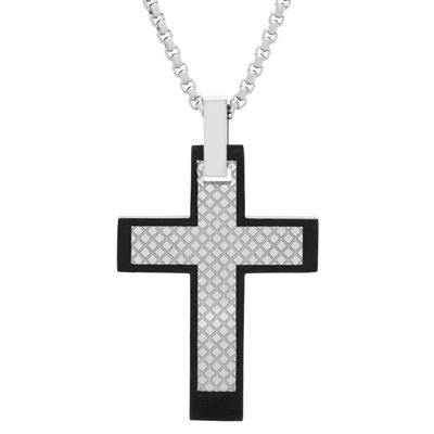 Men's Stainless Steel Black Border Cross Necklace 