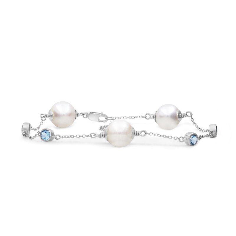 8mm Pearl & Blue Topaz Station Bracelet in Sterling Silver image number null