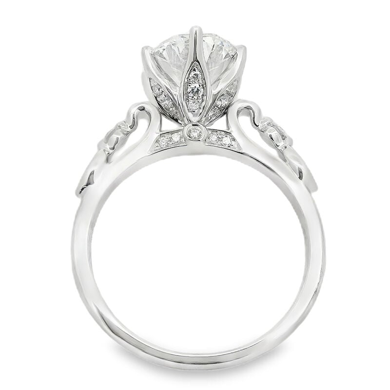 Oval Lab Grown Diamond 3 1/5ctw. Bezel Accent Engagement Ring in 14k White Gold image number null