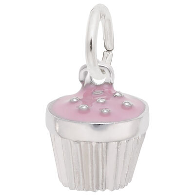 Pink Sprinkles Cupcake Charm in 14k White Gold