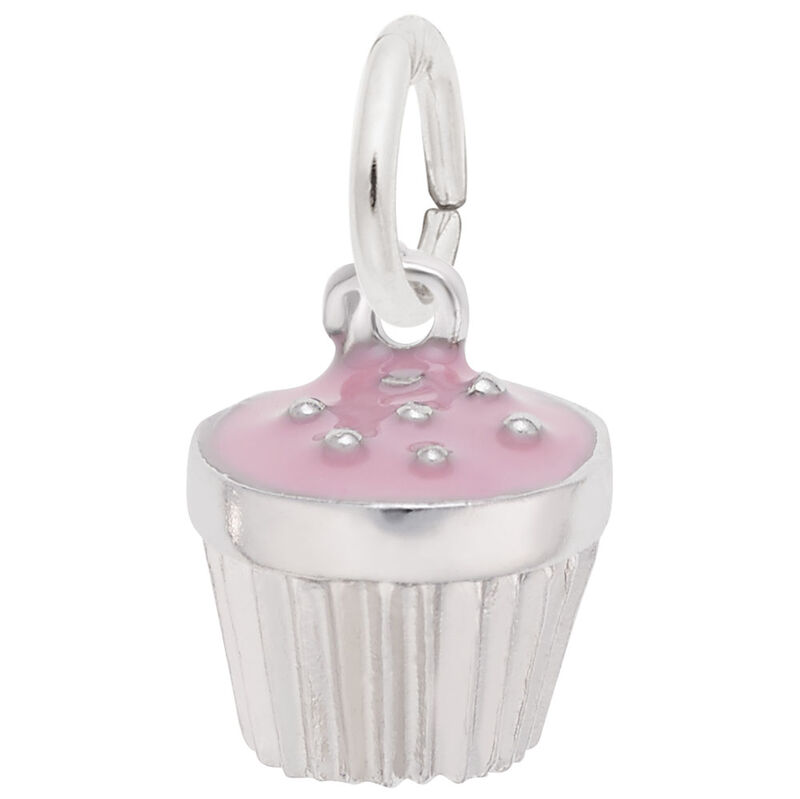 Pink Sprinkles Cupcake Charm in 14k White Gold image number null