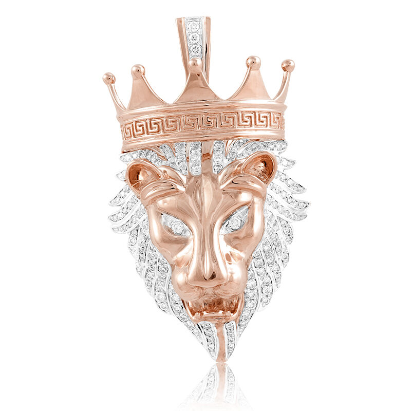Lion Silhouette & Diamond Crown 1.35ctw Pendant in 10k Yellow Gold image number null