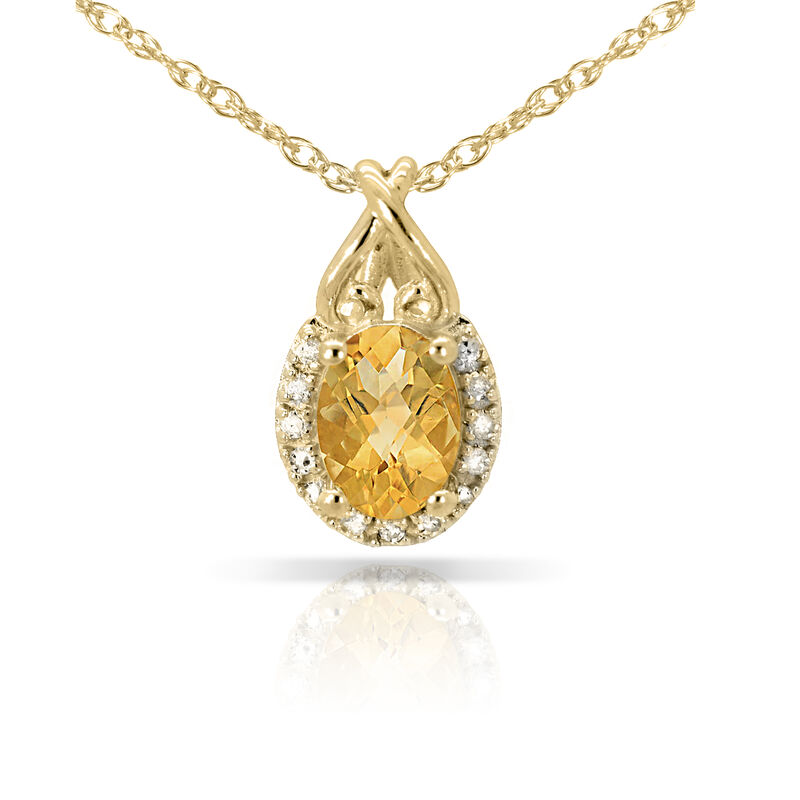 Oval Citrine & Diamond Halo Pendant in 10k Yellow Gold image number null