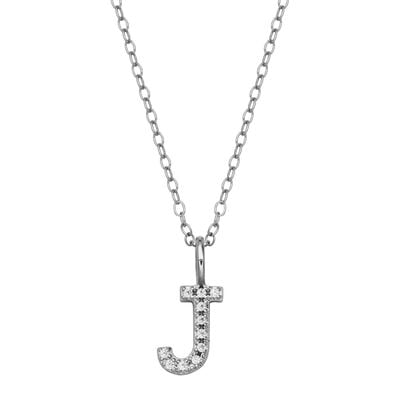 Lab Grown Diamond Letter J Initial Pendant Necklace in Sterling Silver