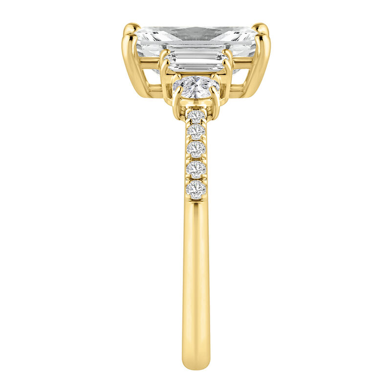 Radiant Lab Grown Diamond 3ctw. Three Stone Engagement Ring in 14k Yellow Gold image number null