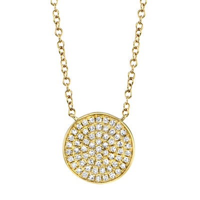 Shy Creation 0.15 ctw Pave Diamond Circle Pendant Necklace in 14k Yellow Gold