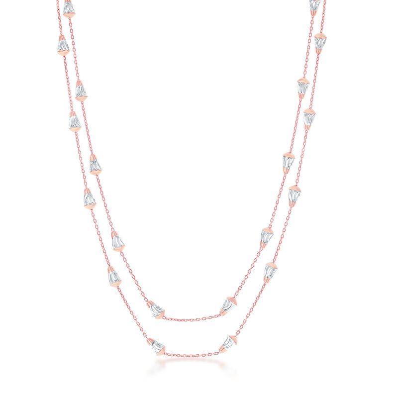 Diamond Cut Cone-Shaped Bead 60" Chain 1mm in Sterling Silver/Rose Gold Plated image number null