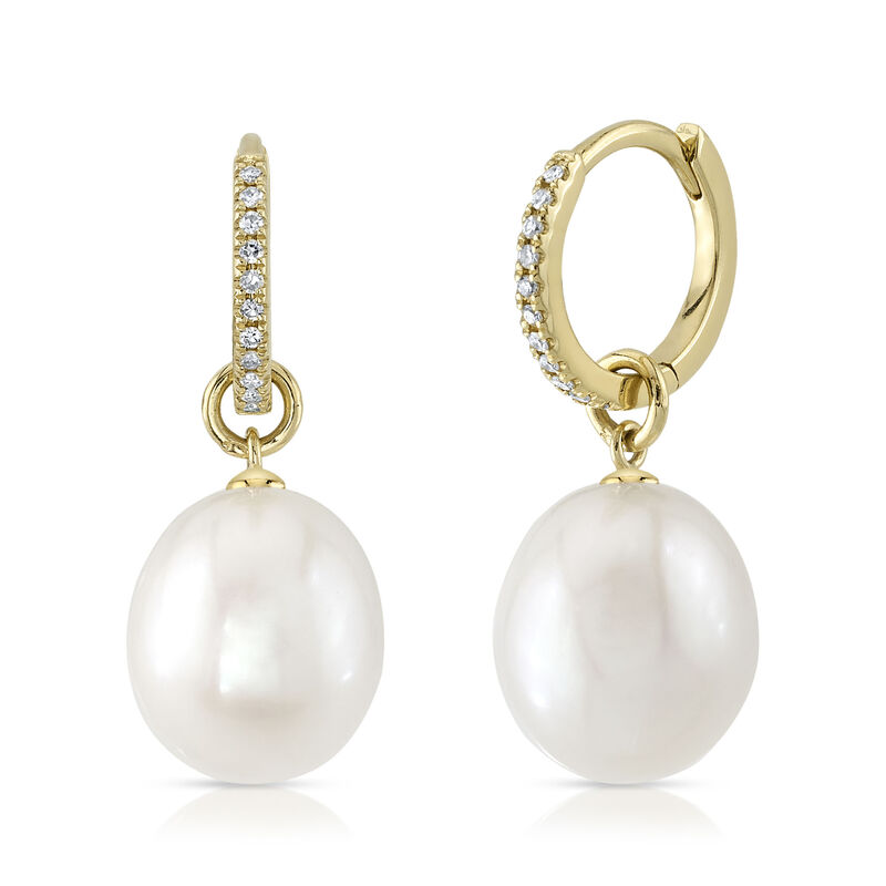 Shy Creation Diamond and Pearl Fashion Earrings in 14k Yellow Gold image number null