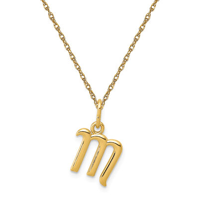 Script M Initial Necklace in 14k Yellow Gold