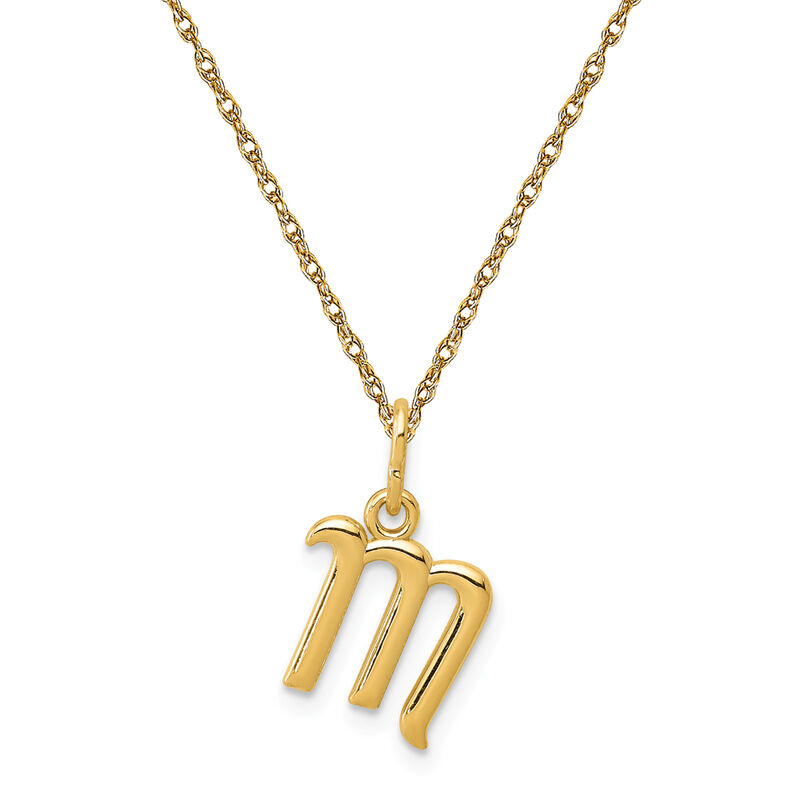 Script M Initial Necklace in 14k Yellow Gold image number null