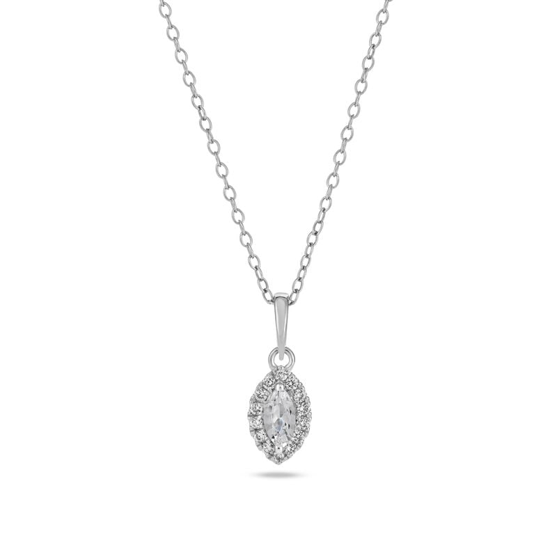Marquise Lab Grown Diamond & Created White Sapphire Halo Pendant in Sterling Silver image number null