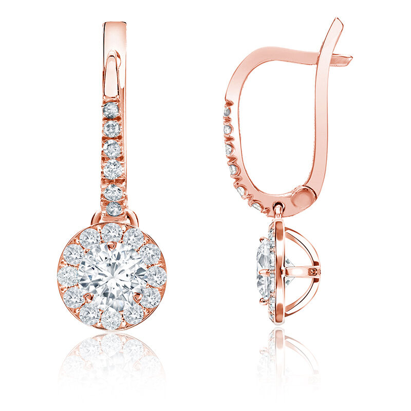 Brilliant-Cut ½ct. Diamond Halo Dangle Earrings in 14k Rose Gold image number null