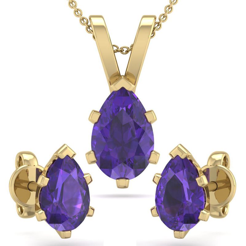 Pear Amethyst Necklace & Earring Jewelry Set in 14k Yellow Gold Plated Sterling Silver image number null