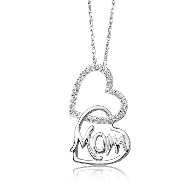 Mom Double Diamond Heart Pendant in Sterling Silver image number null