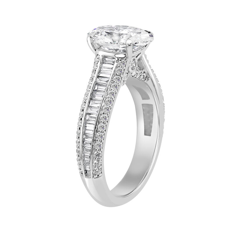 Oval-Cut Lab Grown 3ctw. Diamond Brilliant & Baguette-Cut Cathedral Engagement Ring in 14k White Gold image number null
