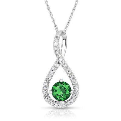 Emerald & Diamond Infinity Drop Pendant in 10k White Gold
