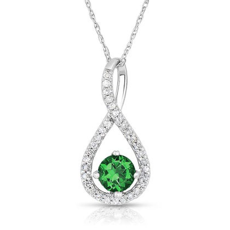 Emerald & Diamond Infinity Drop Pendant in 10k White Gold image number null