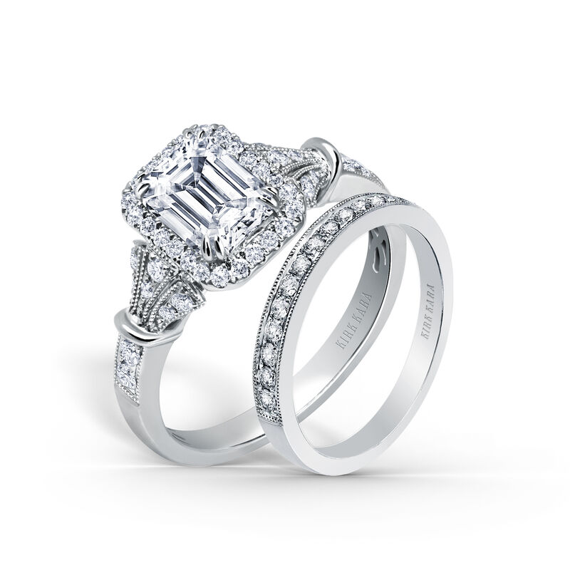 Emerald-Cut Diamond Halo Art Deco Engagement Setting in 18k White Gold K195E7X5L image number null
