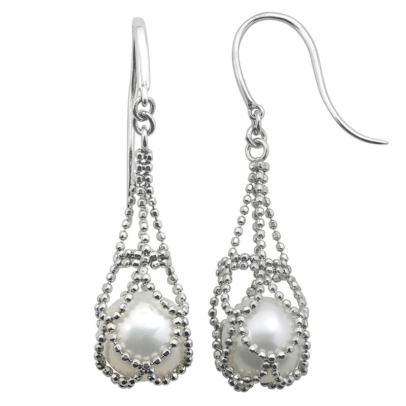 Imperial Pearl "Lace" Cultured Freshwater Pearl Cage Drop Earrings in Sterling Silver image number null