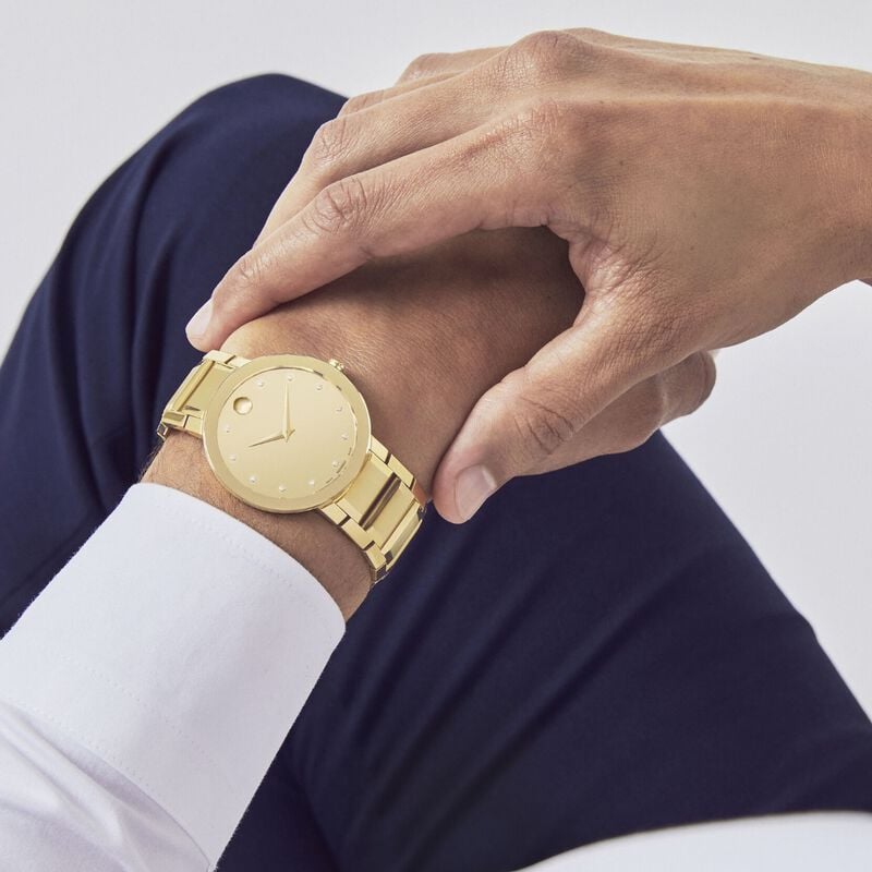 Movado Men's Sapphire Gold-Tone Mirror Museum Dial With Diamond Dial Markers Yellow PVD Stainless Steel Bracelet 39mm Watch 0607588 image number null