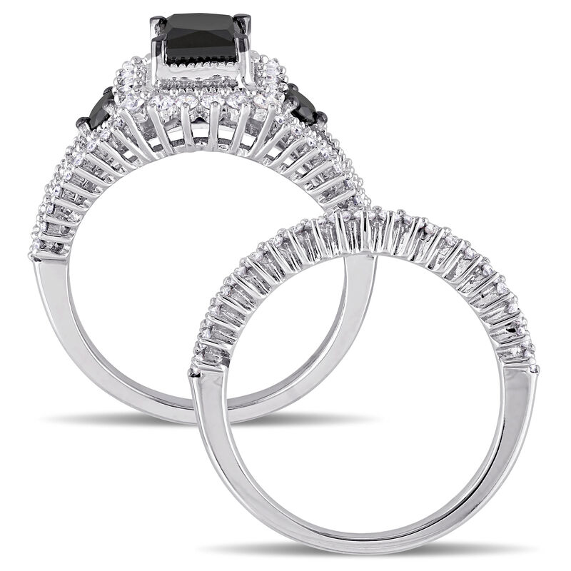 Black Princess-Cut Diamond With Halo 2ctw. Engagement Ring + Matching Wedding Band image number null