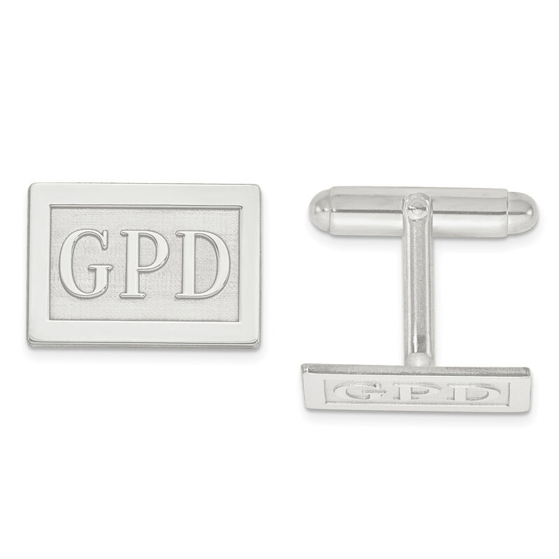 Raised Letters Rectangle Monogram Cuff Links in Sterling Silver (up to 3 letters) image number null