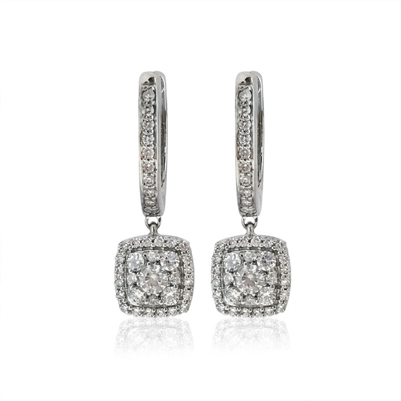 Cluster Dangle Diamond Earrings in 10k White Gold image number null