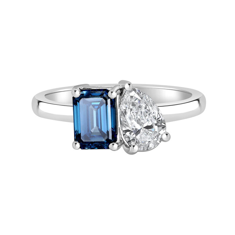 Pear-Shaped & Blue Emerald-Cut Lab Grown 1.75 Diamond Toi Et Moi Two-Stone Engagement Ring in 14k White Gold image number null