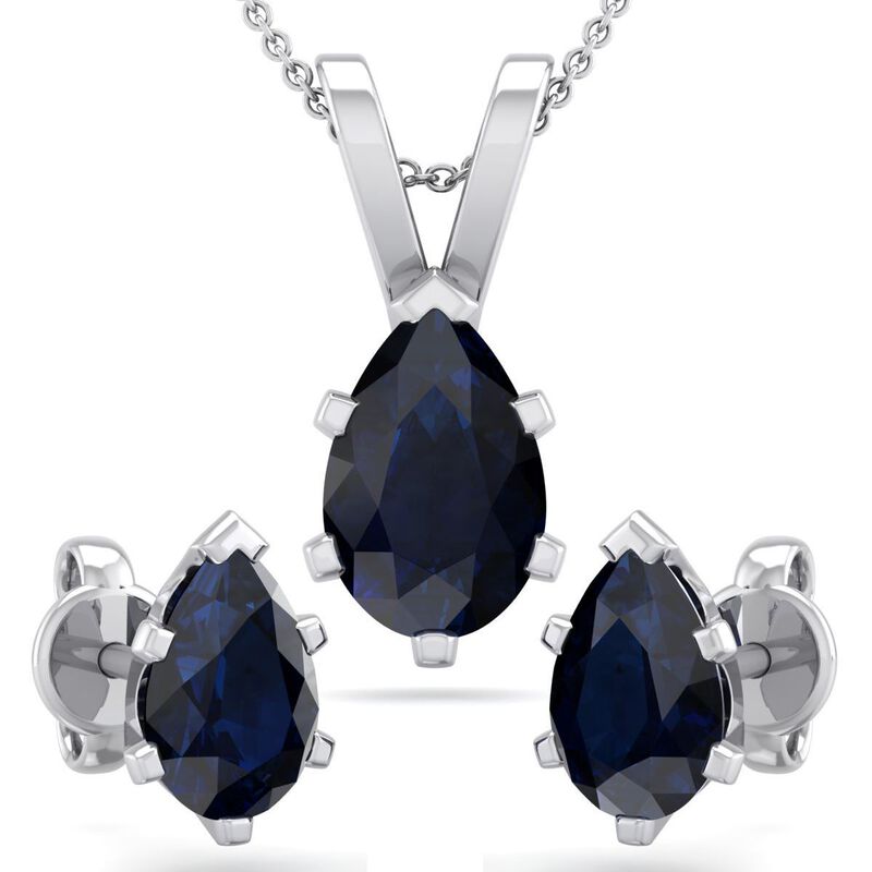 Pear Sapphire Necklace & Earring Jewelry Set in Sterling Silver image number null