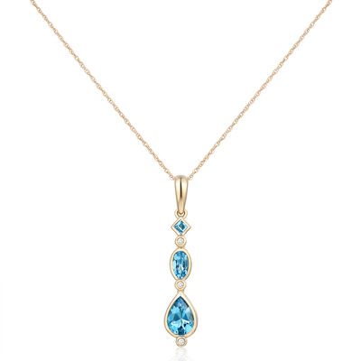Blue Topaz Multi-Stone Drop Pendant in 10k Yellow Gold
