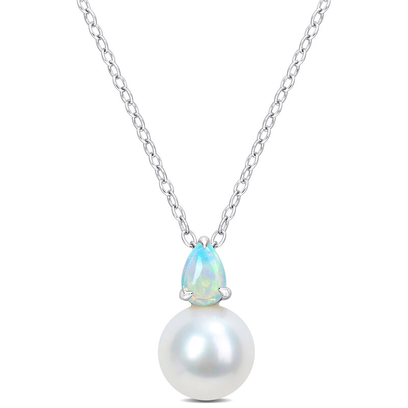 Ethiopian Opal & Freshwater Cultured Pearl Necklace in Sterling Silver image number null