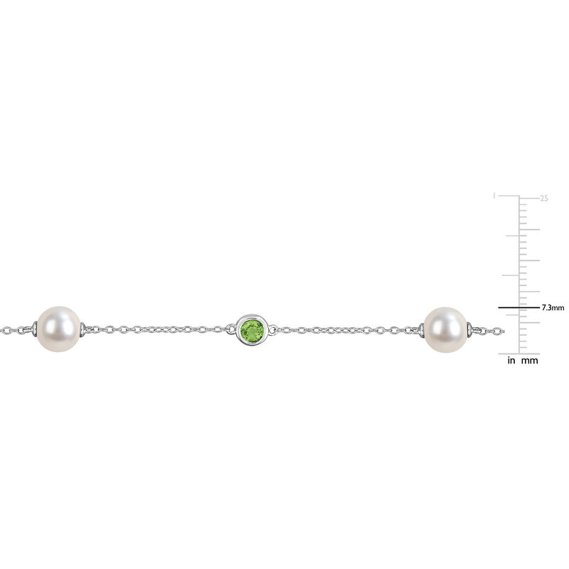 Freshwater Cultured Pearl & Peridot Station Bracelet in Sterling Silver image number null