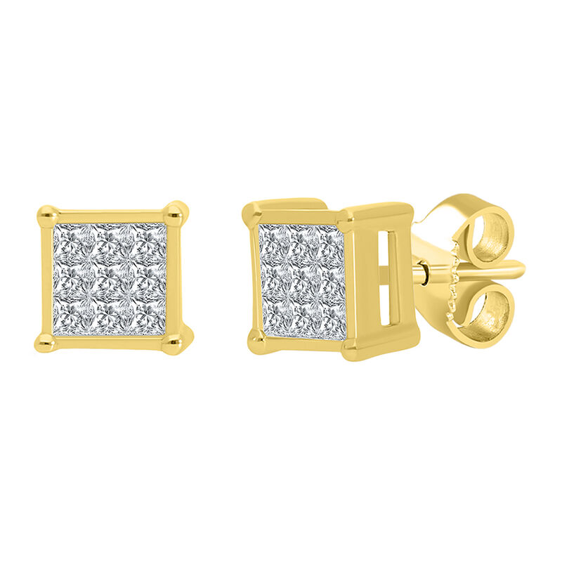 Princess-Cut 1/4ctw. Diamond Square Cluster Studs in 10k Yellow Gold image number null