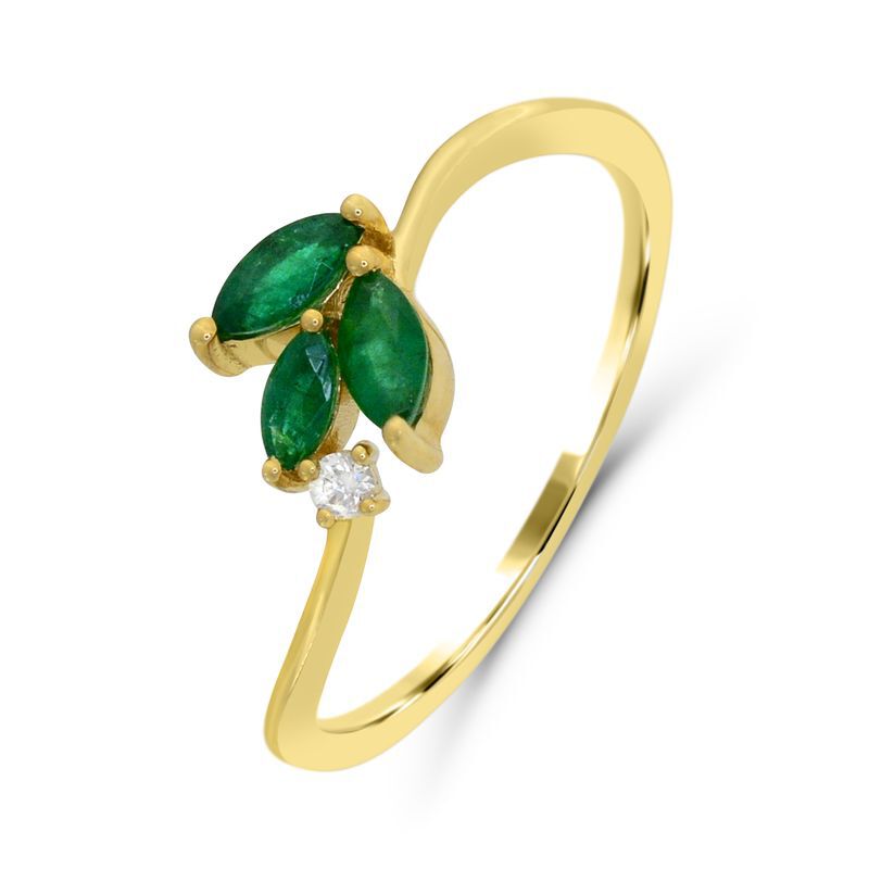 Marquise Emerald and Diamond Ring in 10k Yellow Gold image number null
