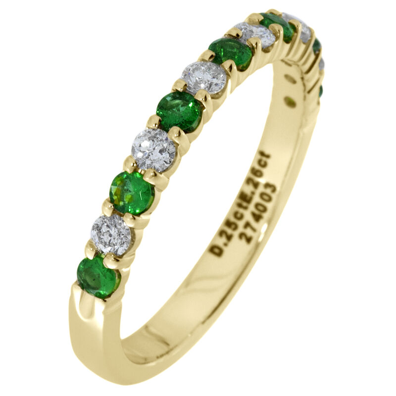 Diamond & Emerald Prong Set 1/4ctw. Band in 14k Yellow Gold image number null