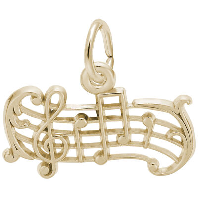 Music Staff Charm in Gold Plated Sterling Silver