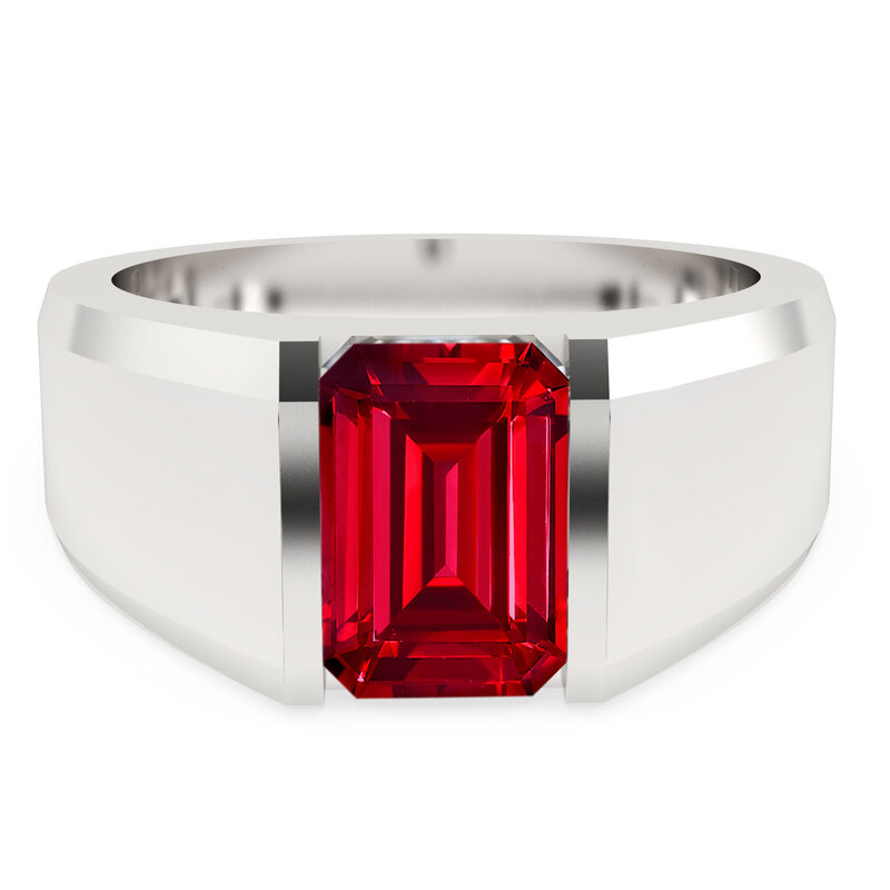 Men's Emerald-Cut Created Ruby Brushed Ring in 14k White Gold image number null