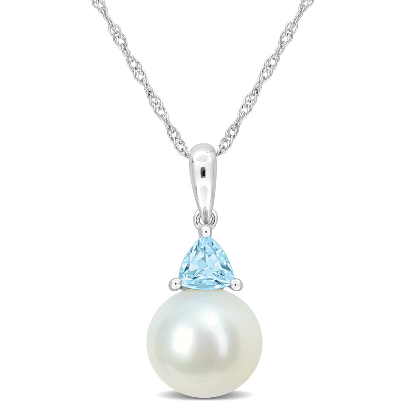 Sky Blue Topaz & Freshwater Cultured Pearl Necklace in 10k White Gold image number null