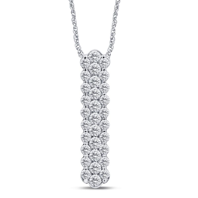 Brilliant-Cut 1ctw. Diamond 3 Row Cluster Bar Pendant in 10k White Gold image number null
