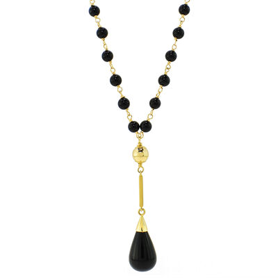 Black Onyx Teardrop Fashion Gemstone Necklace in 14k Yellow Gold