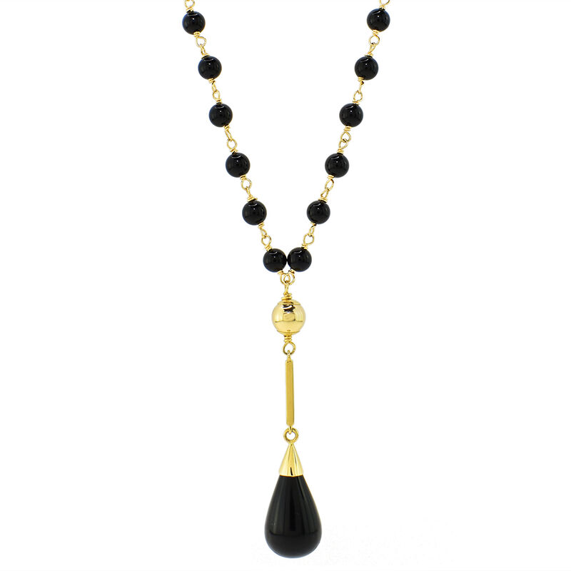 Black Onyx Teardrop Fashion Gemstone Necklace in 14k Yellow Gold image number null