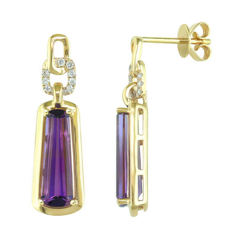 Amethyst & Diamond Earrings in 10k Yellow Gold image number null