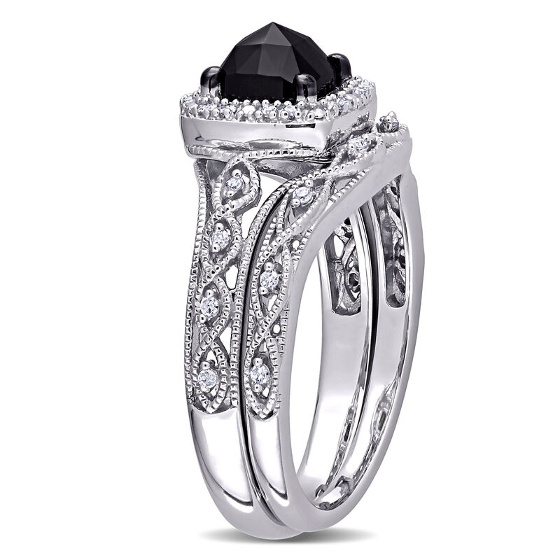 Black Diamond Infinity Halo Bridal Set in 10k White Gold image number null