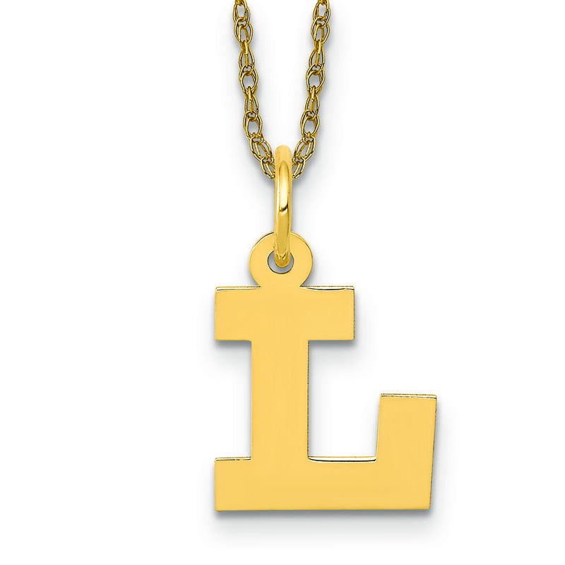 Small Block L Initial Necklace in 14k Yellow Gold image number null