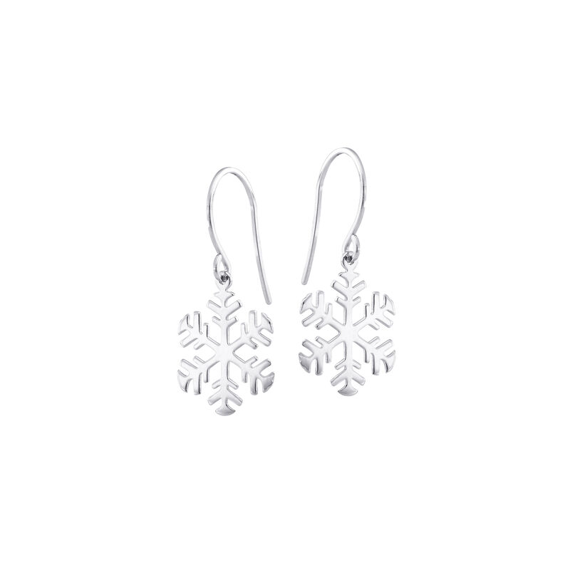 Snowflake Polished Dangle Earrings in 14k White Gold image number null
