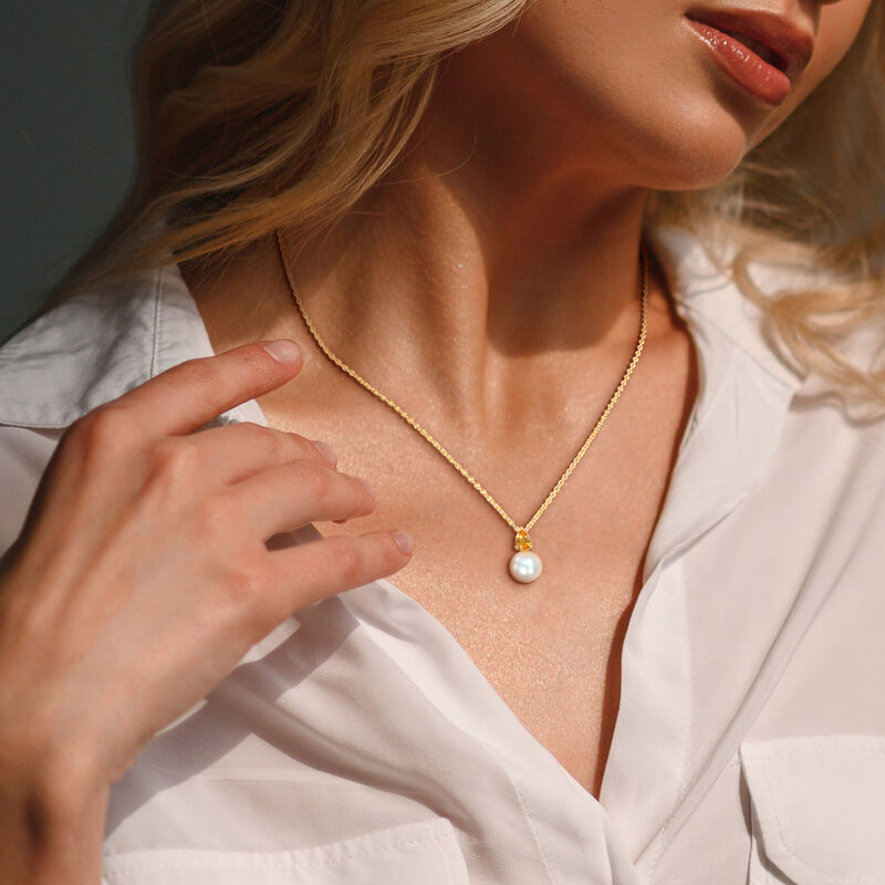 Citrine & Freshwater Cultured Pearl Necklace in Gold Plated image number null