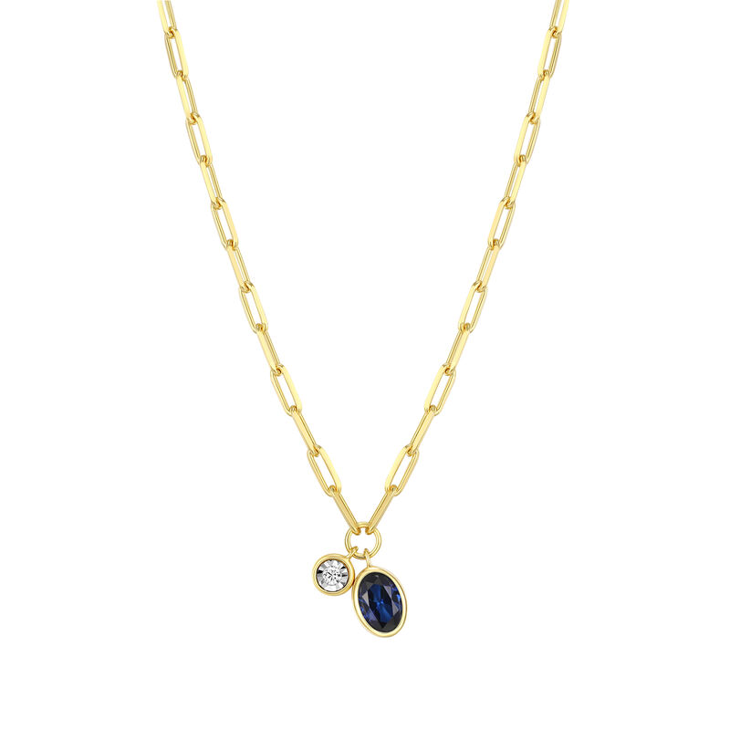 Created Sapphire & Lab Grown Diamond Oval Necklace in Gold Plated Sterling Silver image number null