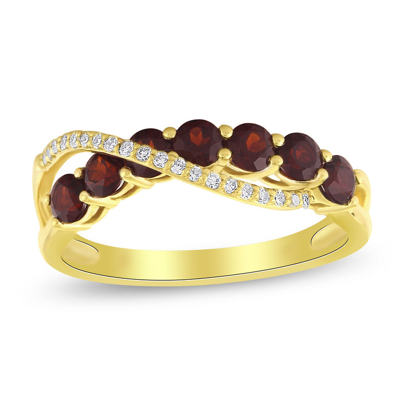 Brilliant-Cut Garnet Swirl Band in 10k Yellow Gold image number null