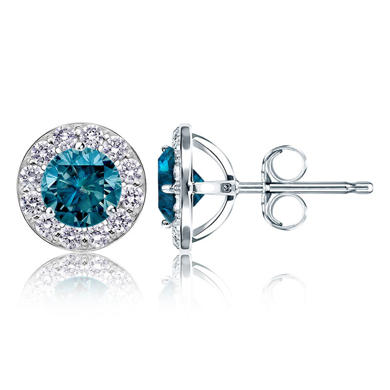 Blue Diamond 2ct. t.w. Halo Stud Earrings in 14k White Gold image number null