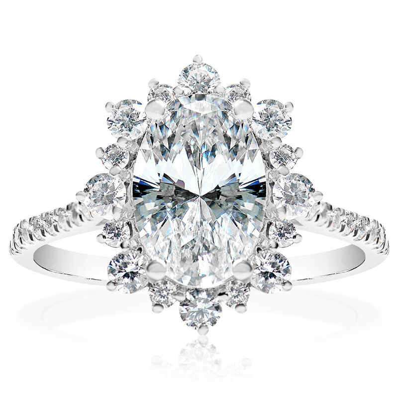 Oval-Cut Lab Grown 2ctw. Diamond Fancy Halo Engagement Ring in 14k White Gold image number null